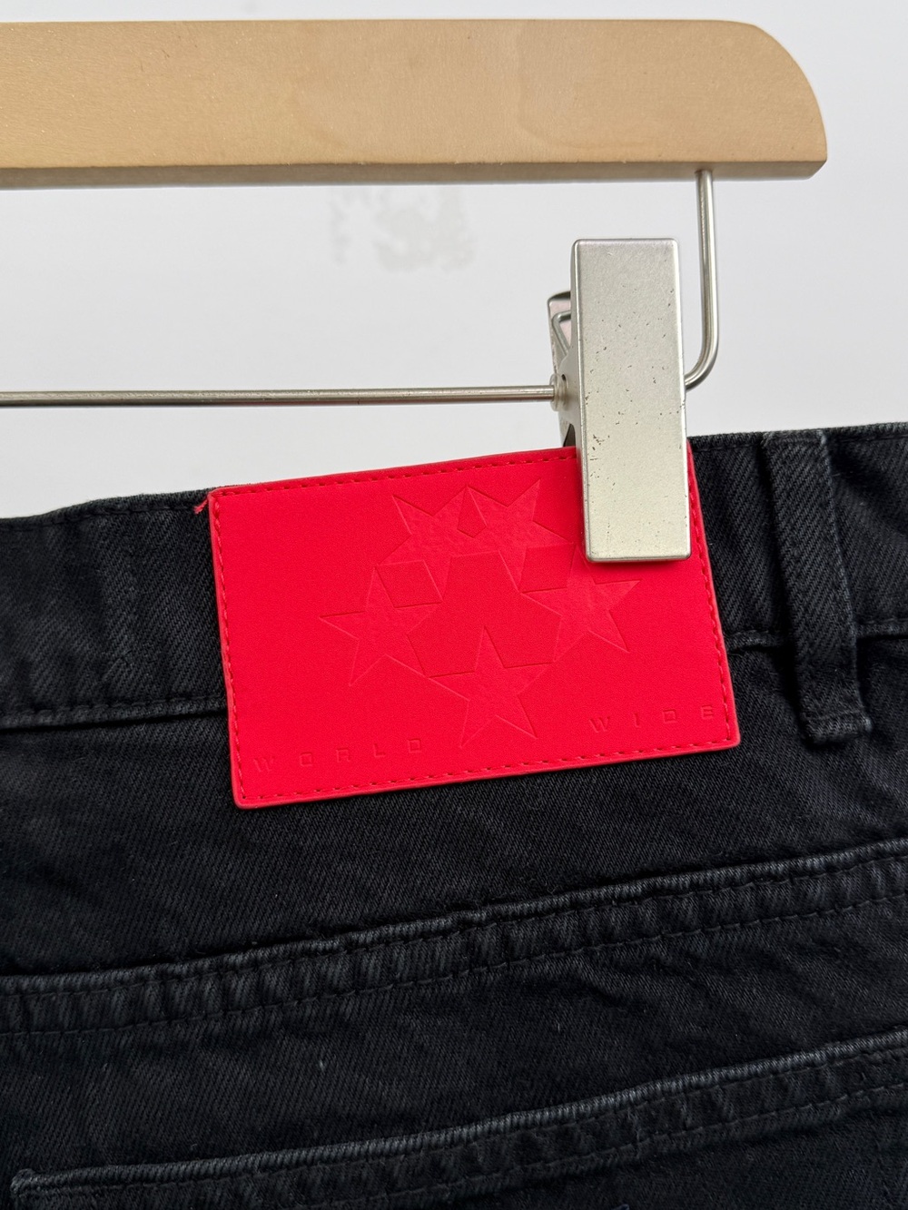 Black Graphic Jean Shorts with Star & Web Detail - Picture 5 of 6